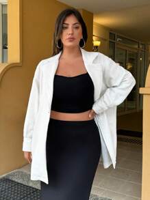 RueChic Plus White Classic Tweed Fabric Overcoat - White - View 5