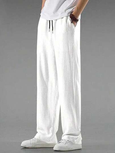 Manfinity Homme 男士宽松纯色抽绳腰直筒裤，秋季适用