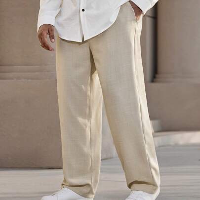 Pantaloni casual dritti a gamba dritta tinta unita da uomo, pantaloni lunghi ampi e semplici color crema, adatti per l'autunno, regali per il marito o