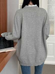 DAZY Women's Solid Color Splice Long Sleeve Casual Pullover Sweater,Fall Clothes - Grey - View 5