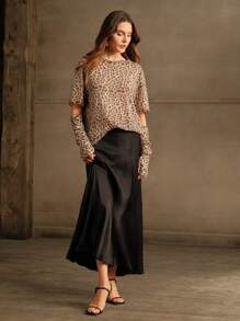 Anewsta Women's Korean Style Niche Embellished Leopard Print Blouse T-Shirt With Puff Sleeves