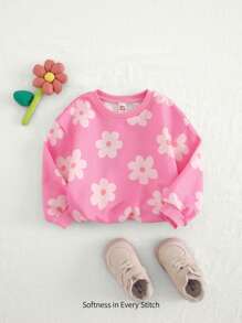 Cozy Pixies 女婴彩色花卉柔软针织超大圆领运动衫 - 粉色 - 查看 3