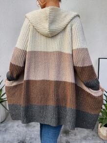 Calvaya Cộng với kích thước sọc tương phản thiết kế màu sắc áo khoác cardigan dáng rộng thông thường - Nhiều màu - Xem 2