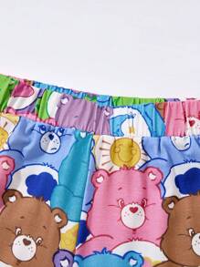 SHEIN X Care Bears Young Girl Colorful Sweet Stack Bear Print Loose Fit Flame Retardant Sleepwear Pajama Set, Including Long Sleeve Top And Pants