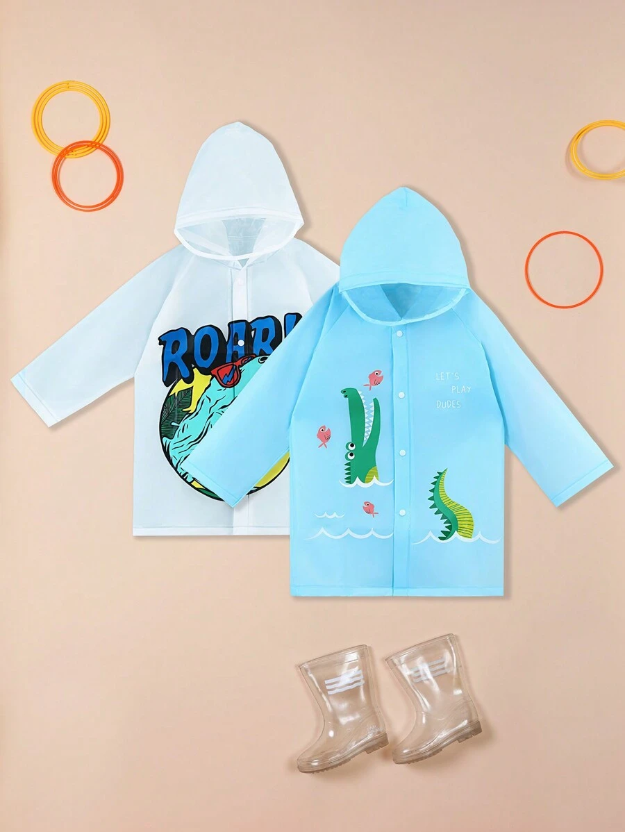 Toddler Boys' Animal Print Waterproof Raincoat For Outdoor, Hiking, School