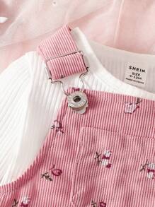 SHEIN Vintaside Kids Baby Mädchen 2-teiliges Set aus Cord-Hose mit Blumen-Trägern, süß