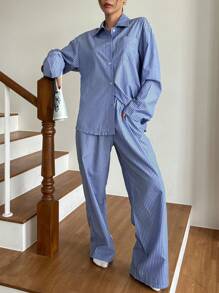 DAZY Conjunto de pijama casual a rayas minimalista