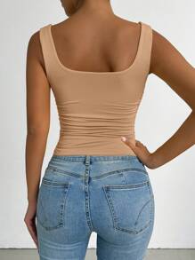Chiquease Damen Cami-Top mit quadratischem Ausschnitt und figurbetonter Passform, Sommerkollektion - Khaki - Übersicht 2
