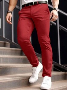 Manfinity Mode Pantalones de traje rectos informales de unicolor para hombres