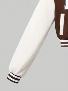 Chaqueta corta estampada con letras de color oscuro y pantalones de mezclilla casuales para uso diario para niñas preadolescentes - Multicolor - Ver 3