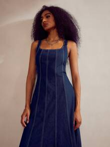 Forever 21 Vestido de línea A con cuello cuadrado de mezclilla - Azul - Ver 5
