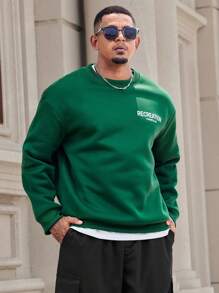 Manfinity Homme Men's Plus Size Crew Neck Letter Print Casual Pullover Sweatshirt