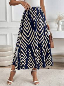 Chiquease 性感高腰开叉印花裙，休闲度假