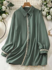 Lacomfia 大码女式春夏碎花拼布长袖宽松休闲衬衫、休闲上衣，适合日常休闲/旅行/度假/休假