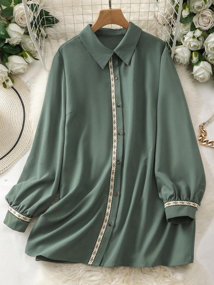 Lacomfia 大码女式春夏碎花拼布长袖宽松休闲衬衫、休闲上衣，适合日常休闲/旅行/度假/休假