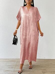SHEIN Lady Vestido de satén y jacquard con abertura frontal para mujer, casual, elegante y apropiado para fiestas, invitada de boda, vestido de graduación o cena - Rosa - Ver 4