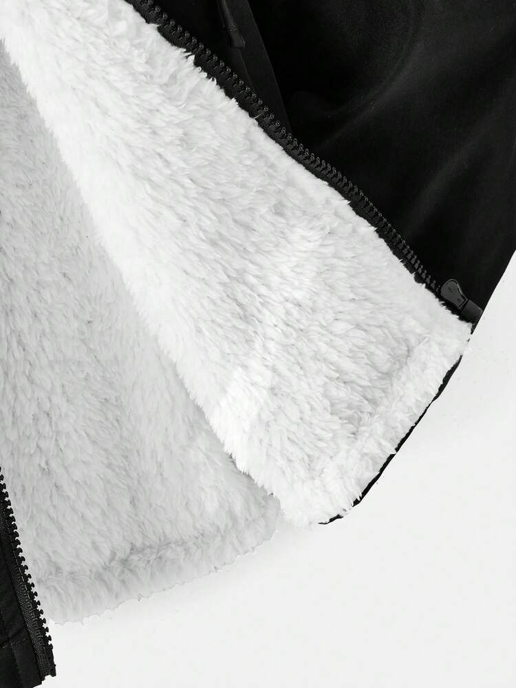 Tween Boy Casual Solid Color Drawstring Waist Thermal Lined Hoodie Jacket, Fall/Winter - Black - View 6