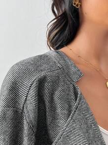 SHEIN Frenchy Plus Size Grey Casual Herringbone Blazer,Autumn/Winter, Women Clothes Fall/Winter - Grey - View 7