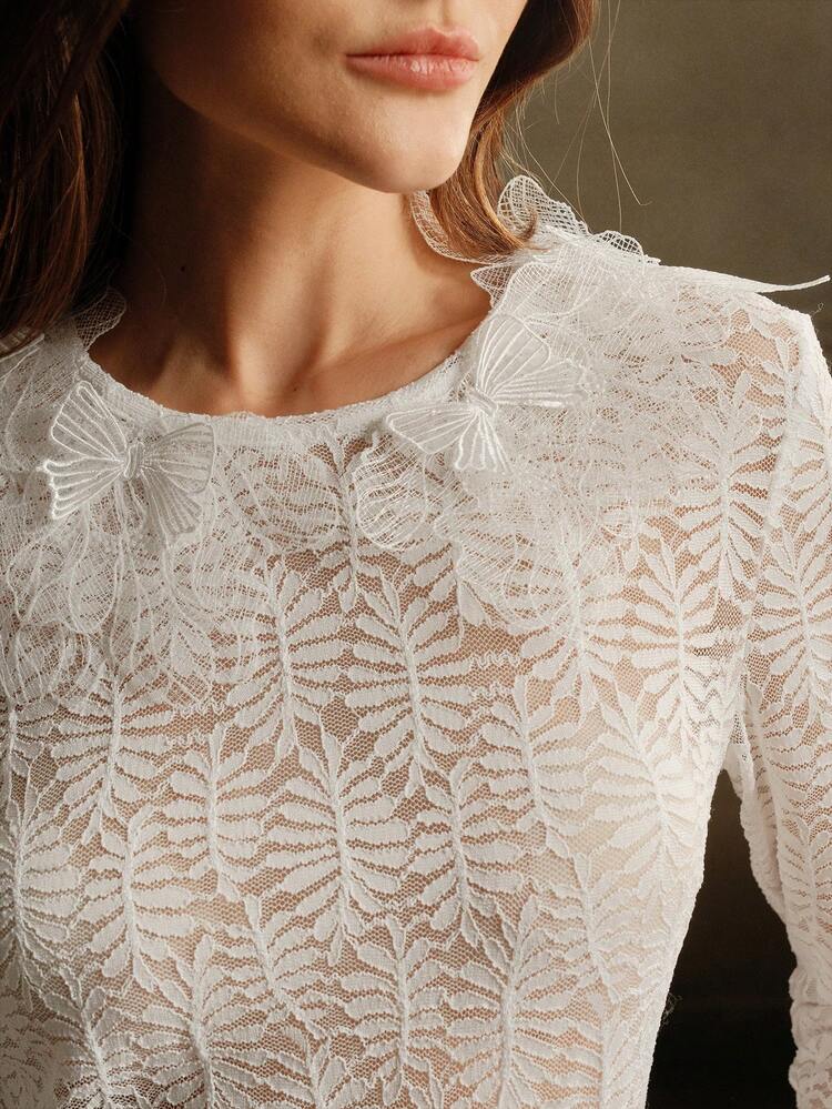 Women's Elegant Floral Embellished Knitted Sweater, High-End Fashion Chic Blouse