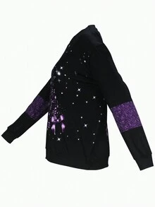 Sudadera de cuello redondo de manga larga negra navideña con estampado de árbol de Navidad y Papá Noel - Negro - Ver 3