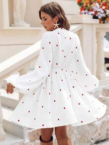 SHEIN VCAY Váy thêu trái tim cổ chữ V cho nữ, mùa thu - trắng - Xem 2