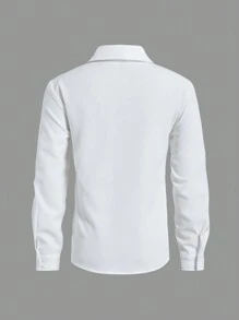 SHEIN Tween Boy Casual College Style Plaid Fabric Collared Pocket Long Sleeve Solid Shirt