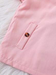 Chaqueta casual cortavientos con capucha desmontable de color liso, de manga larga y con diseño multifuncional de doble botonadura para niñas bebé - Rosa - Ver 6
