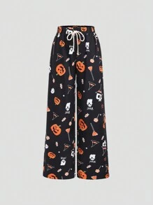 SHEIN Unity 毛绒南瓜印花女式宽松长裤，万圣节 - 彩色 - 查看 6