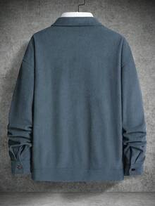 Manfinity Homme 男士宽松翻盖口袋落肩灯芯绒夹克 - 霧霾藍 - 查看 2