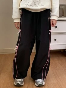 Dazy Kids Tween Girls' Contrast Trim Bow Decorated Pants - Black - View 2