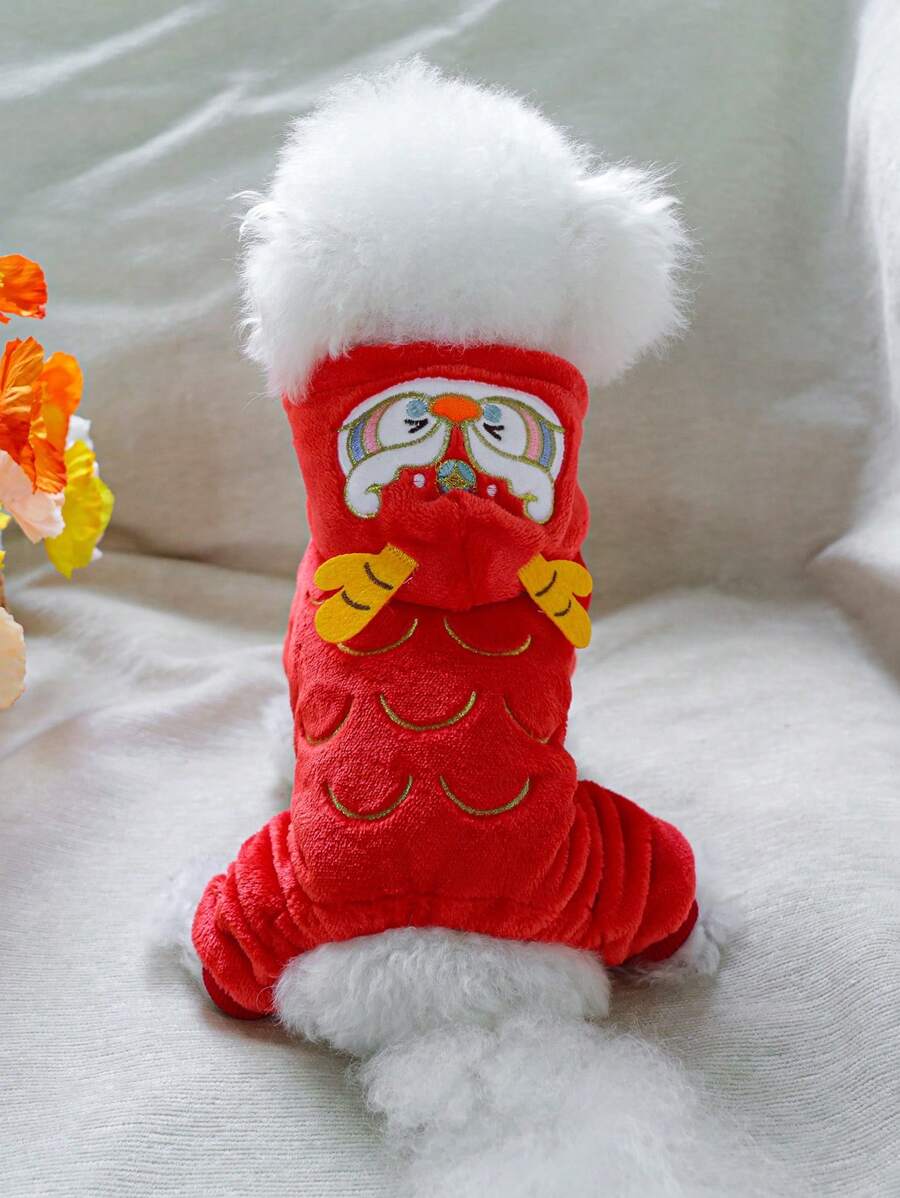 PETSIN 1pc Cute 4-Legged Red Plush Warm Transformation Costume For Dogs, Autumn/Winter - Red - View 1