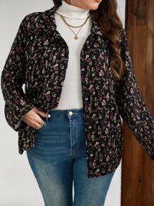 EMERY ROSE Áo khoác dài tay rộng rãi họa tiết hoa cỡ lớn cho nữ, Quần áo mùa thu cho nữ - màu đen - Xem 4