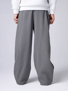 男童运动缎带直筒裤，适合儿童秋季穿着，可搭配黑色衬衫、万圣节衬衫、秋季衬衫、可爱毛衣，适合通勤、上学、日常休闲、大学旅行、运动，适合秋冬季节。 - 灰色 - 查看 2