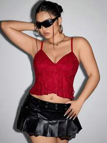 SHEIN ICON Plus Size Women's Summer Rose Mesh Asymmetric Hem Camisole