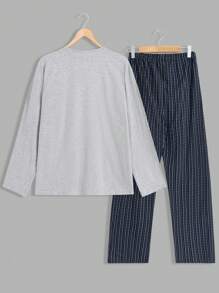 RueChic Men Stripe Printed With Pocket Regular Longsleeve Homewear Set - Black - View 2