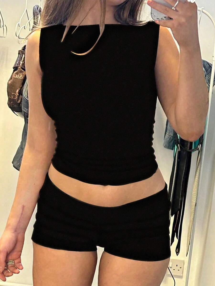 INAWLY 2 pièces Ensemble débardeur et short d'été décontracté unicolore pour femme