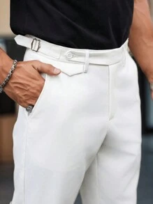 Manfinity Mode Men's Solid Color Minimal Daily Fit Suit Pants - White - View 4