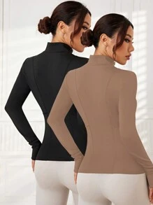 SHEIN Sports Solid Color Stand Collar Fitted Casual Comfortable Sporty Jacket - Multicolor - View 2