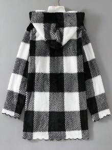 Mom & Me Plaid Fleece Hooded Cardigan Jackets, Loose Fit Warm Fuzzy Contrast Color Coats, Casual Wear - Dark Grey - View 2