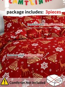 3pcs Christmas Polyester Printed Bedding Set - Multicolor - View 5