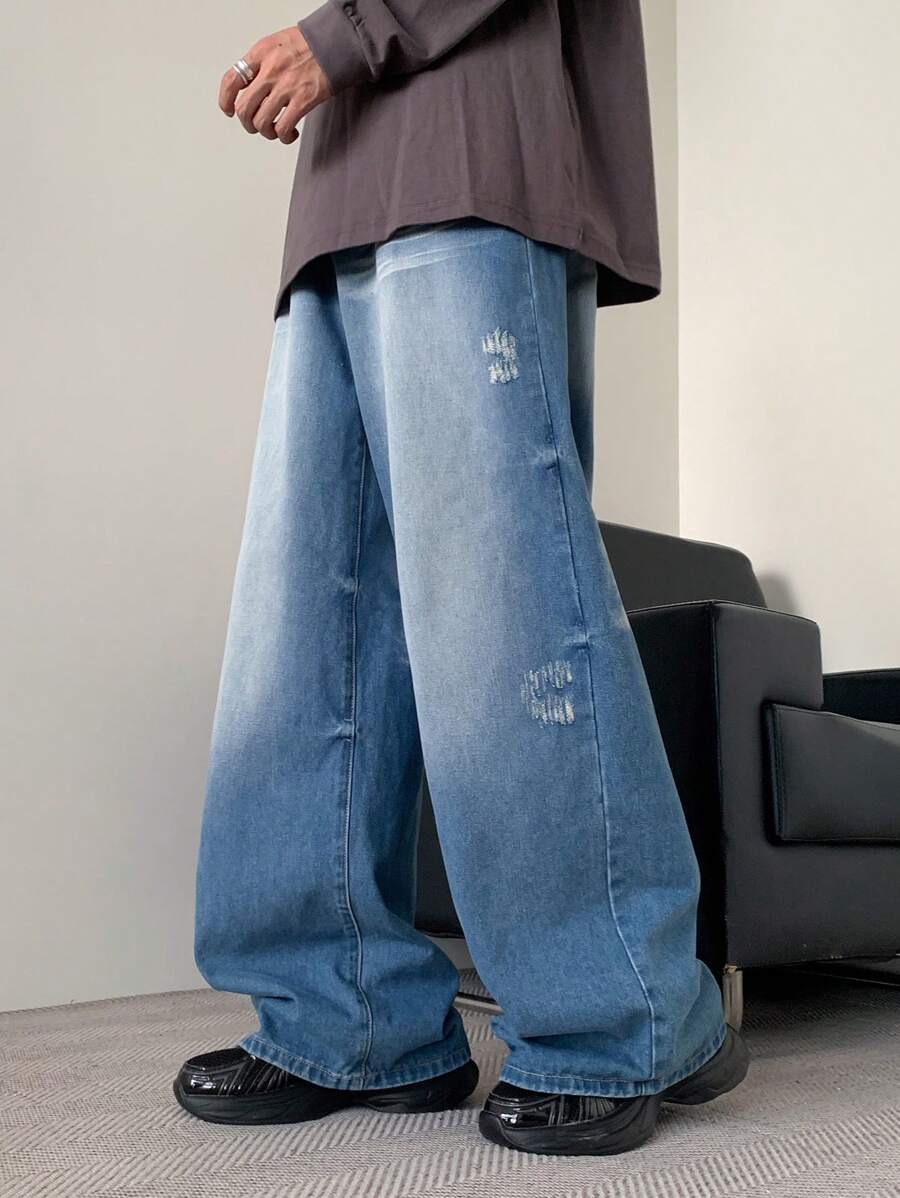Manfinity Hypemode 男士浅蓝色复古牛仔休闲宽腿宽松牛仔裤