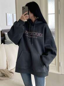 DAZY Women's Oversized Butterfly Pattern Thermal Lined Sweatshirt Hoodie