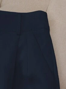 Franclia Summer Casual Solid Color Cuffed Shorts - Navy Blue - View 4