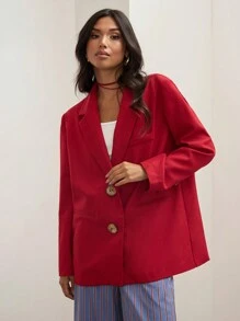 COSMINA 女式秋季红色翻领长袖前扣休闲西装外套 - 紅色 - 查看 8