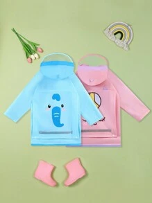 Kids Raincoat, Cute Printed Outdoor Hiking School Travel Backpack Rain Jacket, Waterproof