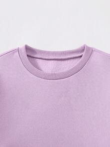 2 piezas/set de sudadera y pantalón de chándal de cuello redondo informal para adolescentes, tejido - Púrpura malva - Ver 4