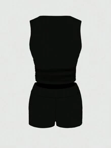 INAWLY 2 pièces Ensemble débardeur et short d'été décontracté unicolore pour femme