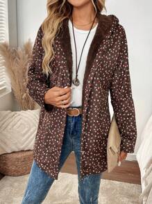 EMERY ROSE Chaqueta con capucha de felpa de pana con estampado completo para mujer