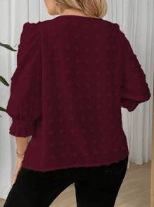 EMERY ROSE Plus Size Casual Solid Color Puff Sleeve Blouse, Spring & Autumn