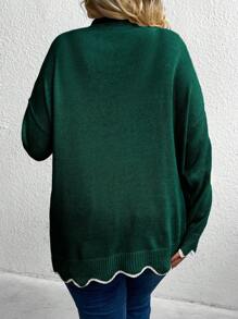 SHEIN CURVE+ 大码拼色拼接长袖圆领休闲毛衣，冬季